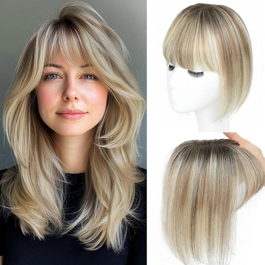 Human Hair Toppers for Women - Real Hair Pieces with Bangs | 360° Coverage, 10-Inch, 30g