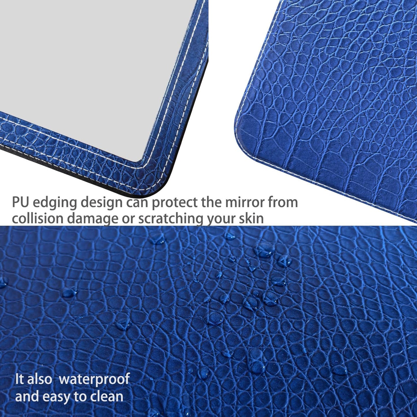 Foldable Desk Mirror - Blue Adjustable Angle Travel Mirror with PU Edge Cover | 6.5×8.9”