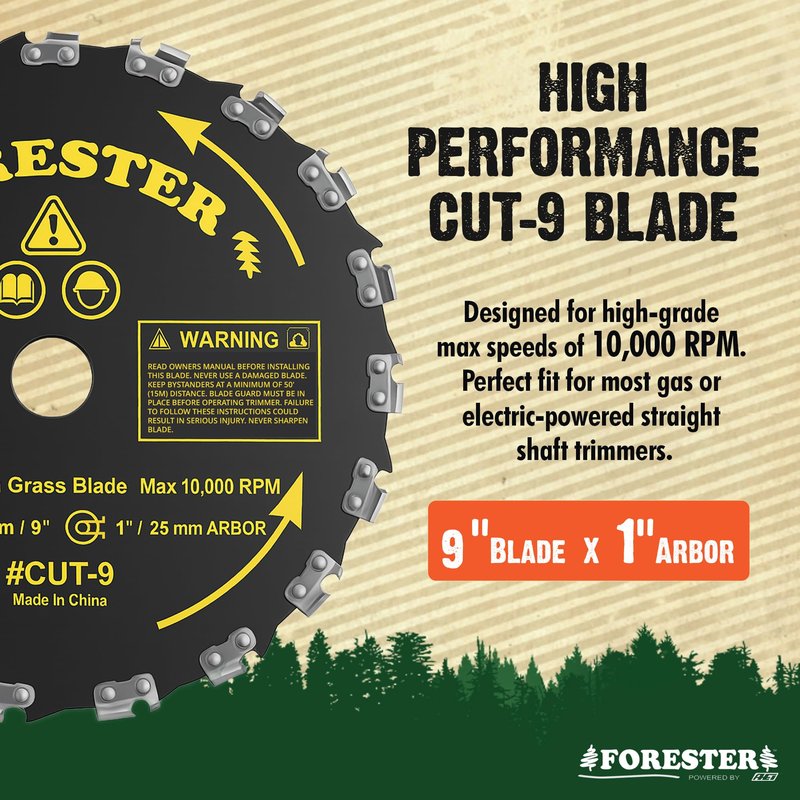 FORESTER Brush Cutter Trimmer Conversion Kit with Cut-9, Includes Safety Glasses, Earplugs, Gloves, Harness, Compatible with Echo Models SRM-225, SRM-225i, SRM-266, SRM-280, SRM-280S, and SRM-280T