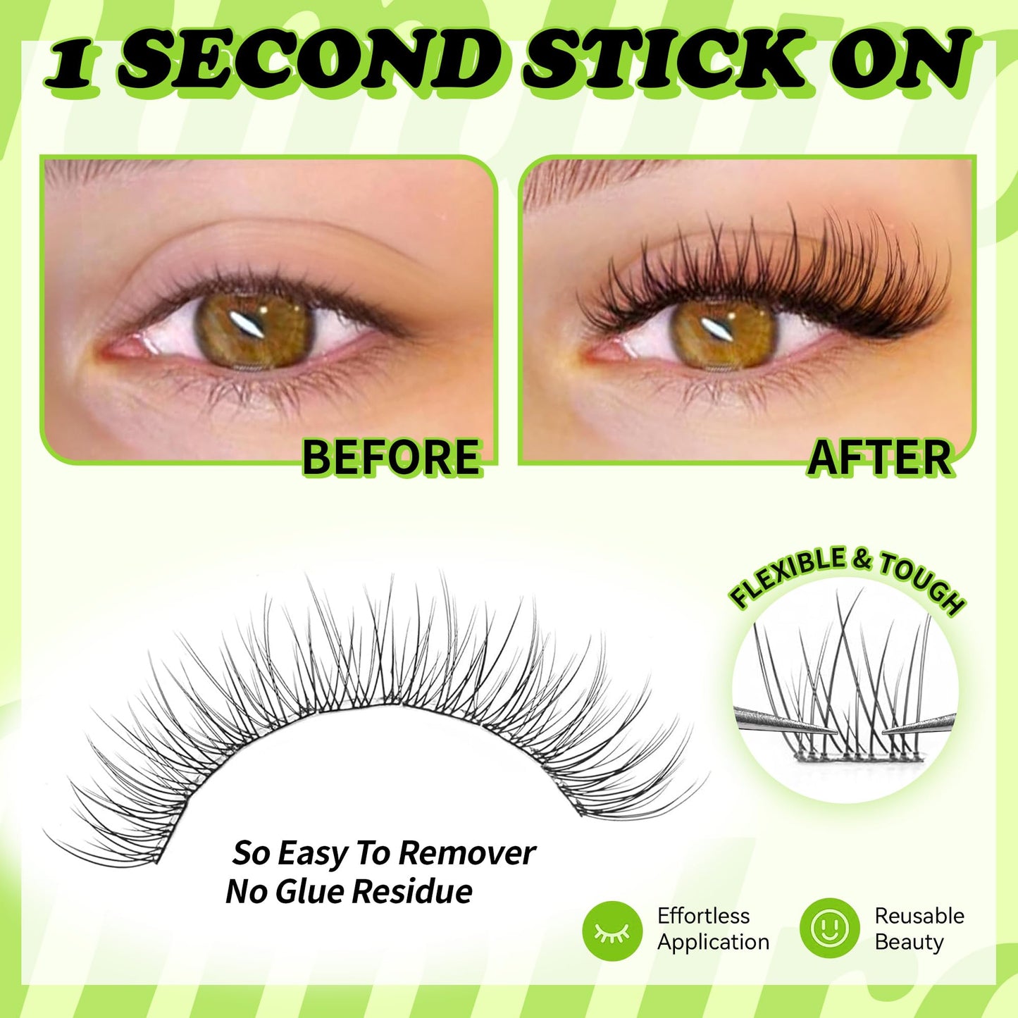 Self Adhesive Eyelashes Natural Wispy Lash Clusters 10-11-12-14mm Mixed Lengths 120Pcs No Glue Reusable Self-Stick Lashes with Enhanced Adhesive, Everyday Wear, Replacement for Kmilro