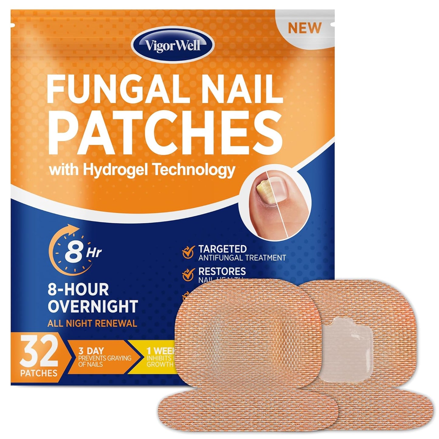 Toenail Fungus Treatment - Extra Strength Hydrogel Patches for Overnight Repair | 32 Medium Patches, Visible Results in 8 Hours