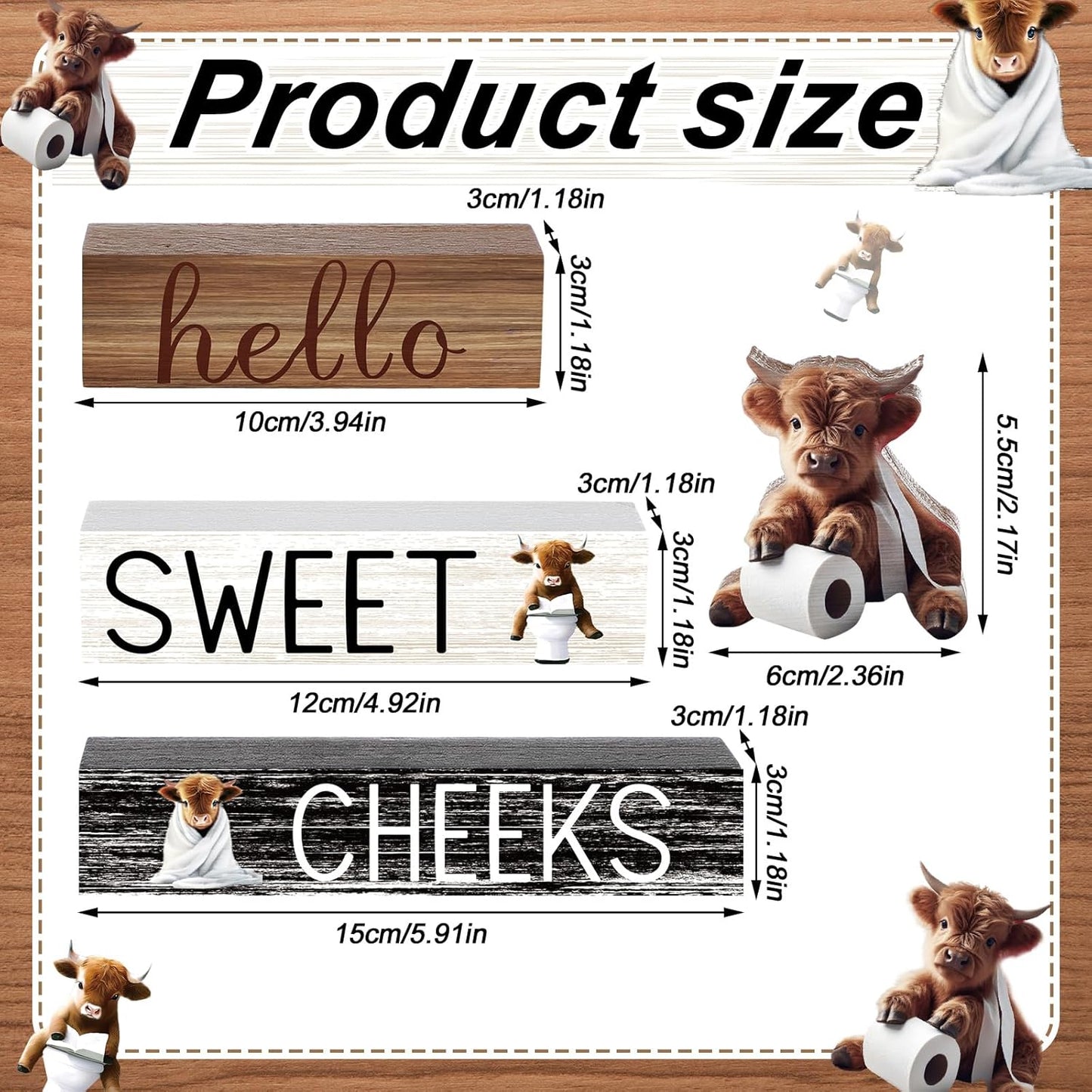 Highland Cow Bathroom Decor | 4 Pcs Farmhouse Style Table Centerpiece for Christmas & Valentine's Day