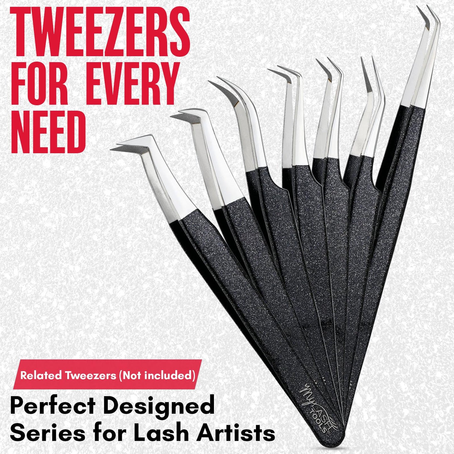 My Lash Tools 90° Volume Fiber Tip Lash Tweezers – 12cm Eyelash Extension Tweezer with Nano Grip Tip, Stainless Steel, Non-Slip Handle (Black)