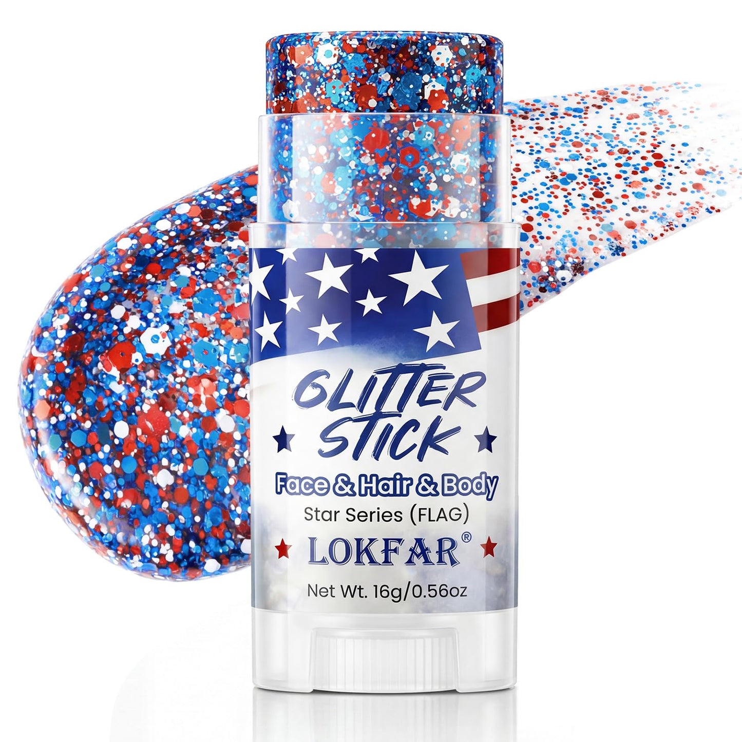 4th of July Glitter Stick | Patriotic Red White and Blue Glitter Stick for Face Body Hair, Fourth of July Accessories & Outfits for Women, USA Flag Makeup for American 250 Anniversary & Memorial Day