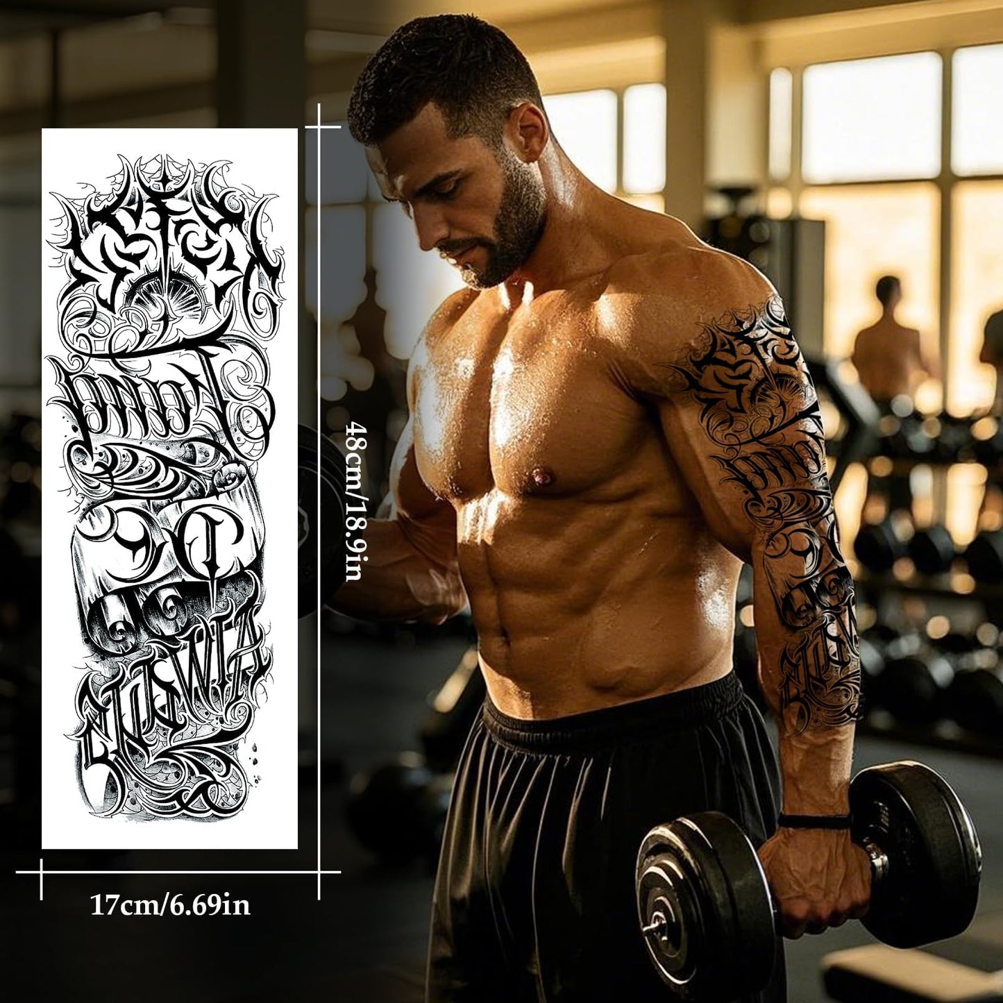 VERKSTAD 8 Sheets Black Full Arm Temporary Tattoos for Men Adults, Temp Millitary Sleeve Tattoo For Women, Waterproof Totem Body Arm Chest Shoulder Tortoise Dragon Fake Scary Tattoo Stickers Animal