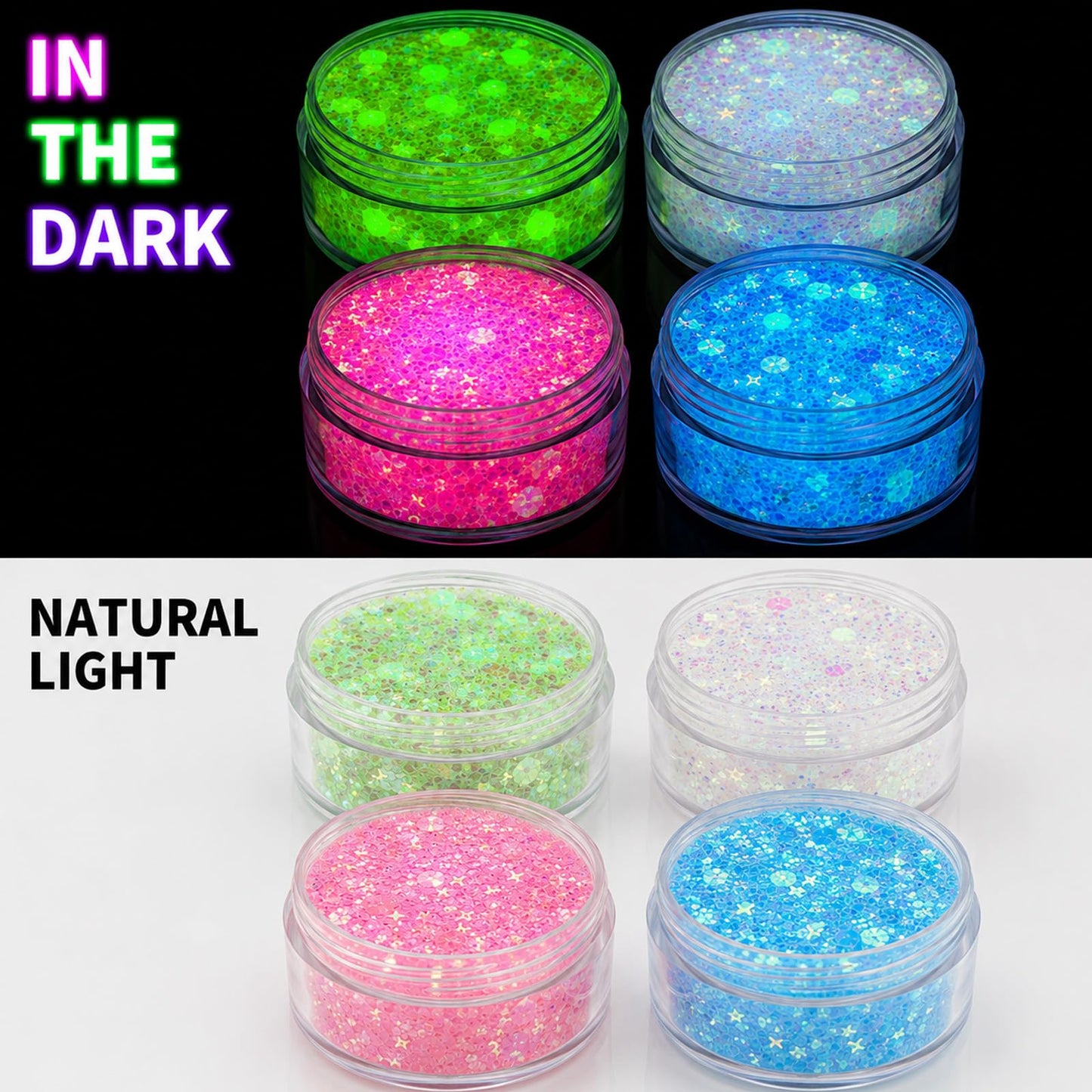 Paminify 4 PCS Glow Face Body Glitter Gel,Rave Accessories Outfits for Women,Glow in the Dark Neon Hair Glitter for Kids,Halloween Carnival Festival Essentials UV Black Light