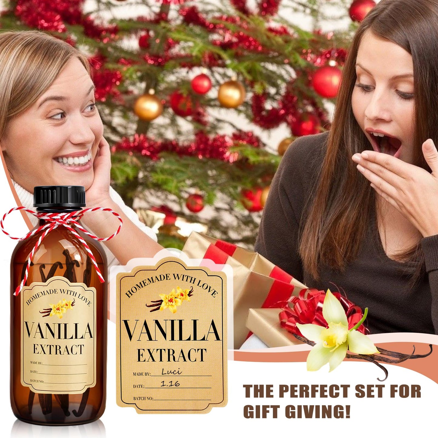 BHHQHH 16Pcs 8 oz Amber Glass Bottle Boston Round Bottles for Vanilla Extract Homemade,Brown Vanilla Extract Bottles with Caps for Syrup Gift Glass Food Storage Canister and Sauce Beans