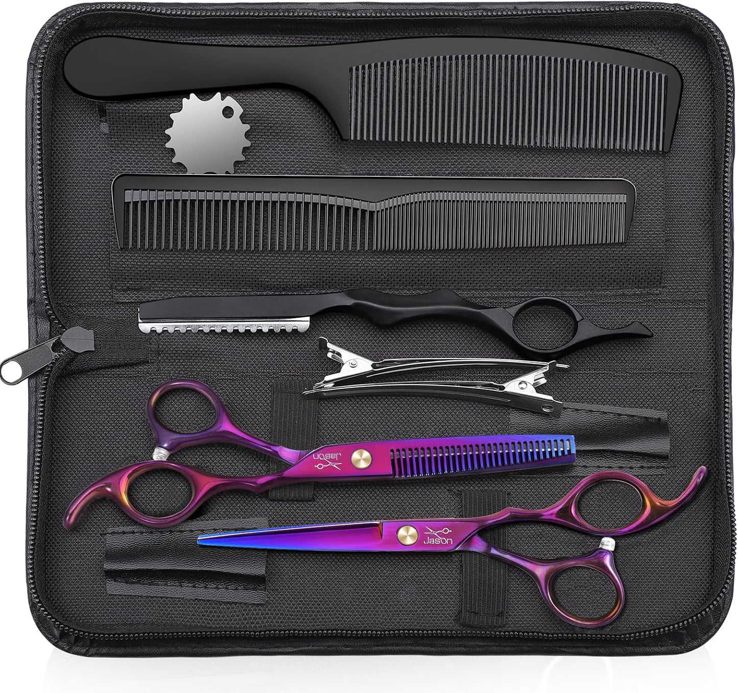 Professional Hair Cutting Scissors Set - 10 PCS with Thinning Shears & Straight Shears for Men and Women | Purple