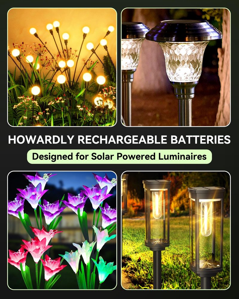 Howardly 1.2v AA Ni-MH Rechargeable Battery, AA 900mAh 1.2V Rechargeable Battery Pre-Charged, High Capacity for Outdoor Solar Lights, Lawn Lamps, String Light (AA-900mAh-8pack