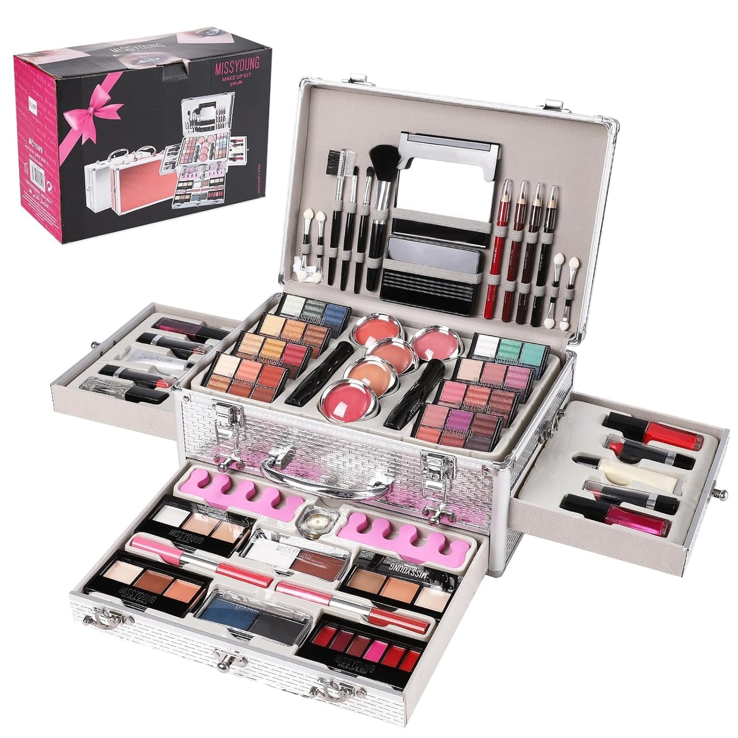 Professional Makeup Kit for Teens & Women - 106 Pcs with Eyeshadow Palette, Lipstick Set, Concealer, Foundation & Brushes | Red