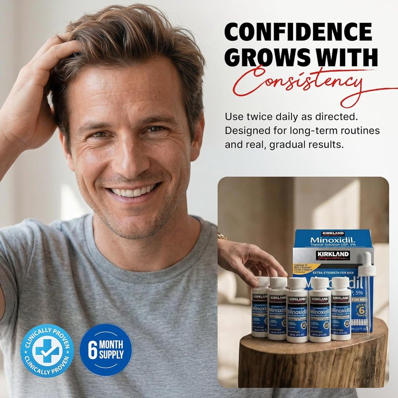 Kirkland Minoxidil for Men - Extra Strength 5% Hair Regrowth Treatment | 6-Month Supply with Upgraded Dropper