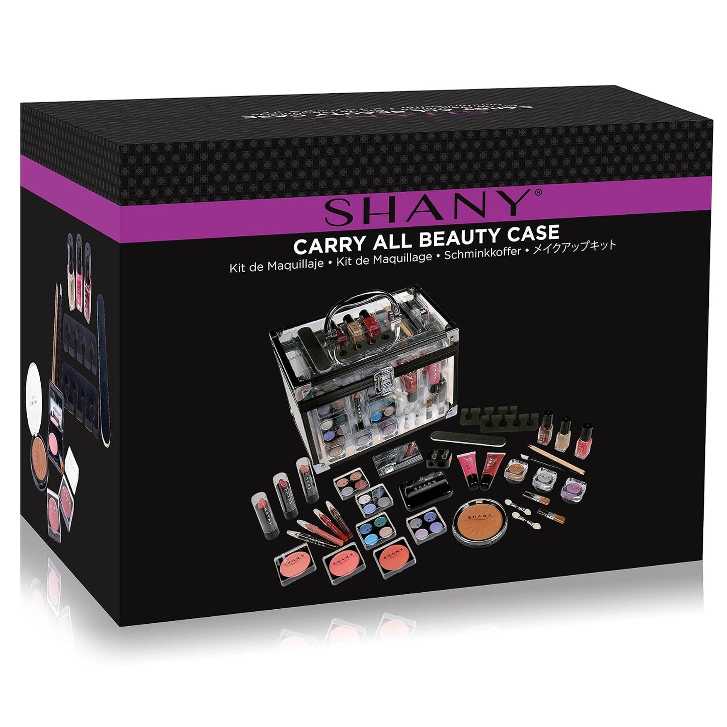 SHANY Makeup Train Case - Reusable Aluminum Organizer with Eye Palettes, Blushes & Brushes | Gift Set