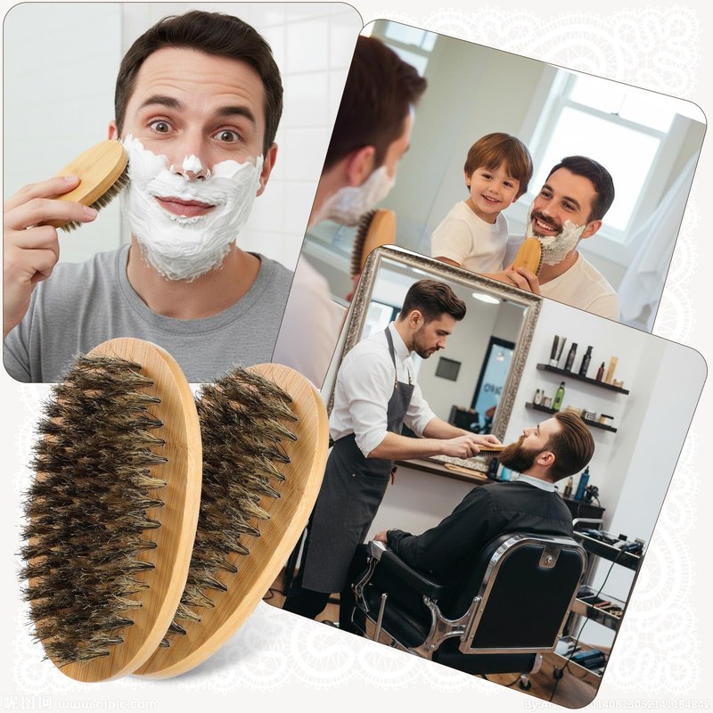 6 Sets Grooming Kit for Men - Natural Boar Bristle Brush, Pear Wood Dual-Sided Wide Tooth Comb, and Travel Pouch (Oval Shape) for Beard Care