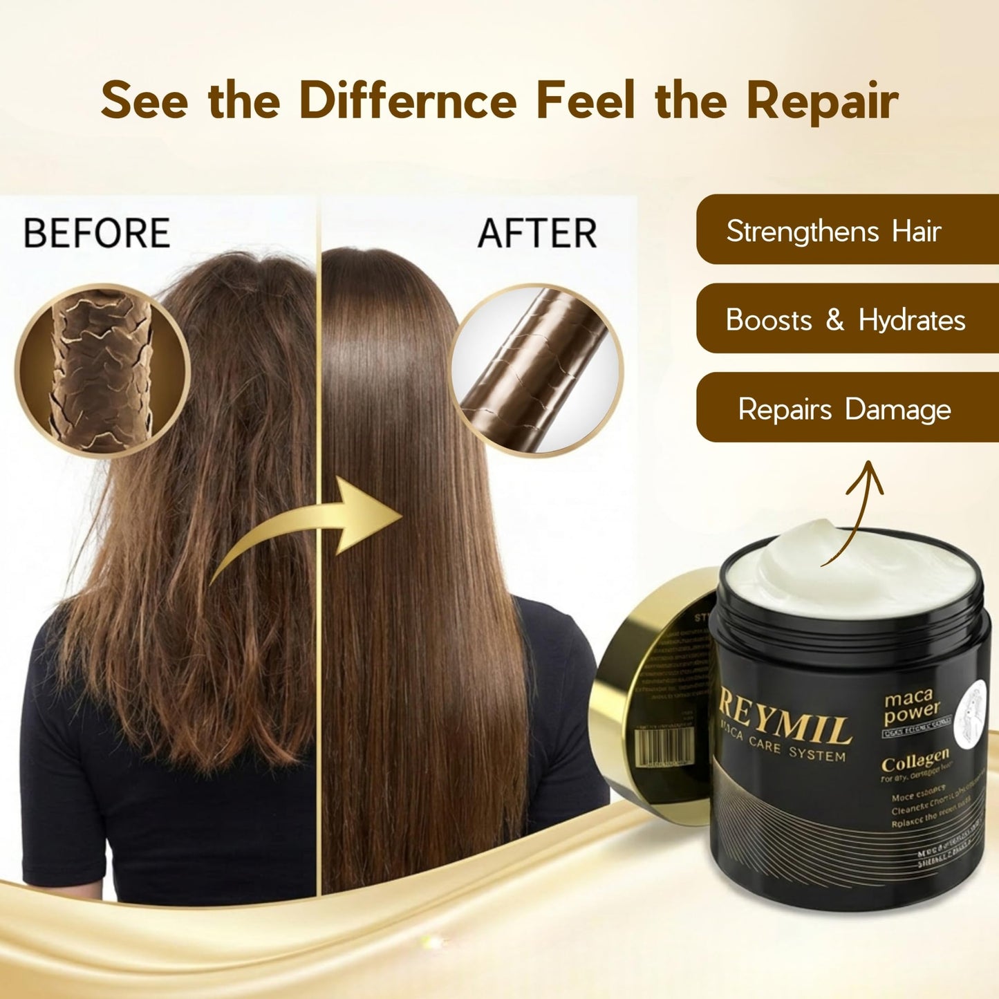 REYMIL-Collagen hair mask - hair treatment for dry damaged hair - Collagen Hair Treatment Deep Repair Conditioning Argan Oil Shine and Softness for Healthy Hair -16.9onz mascarilla para el cabello