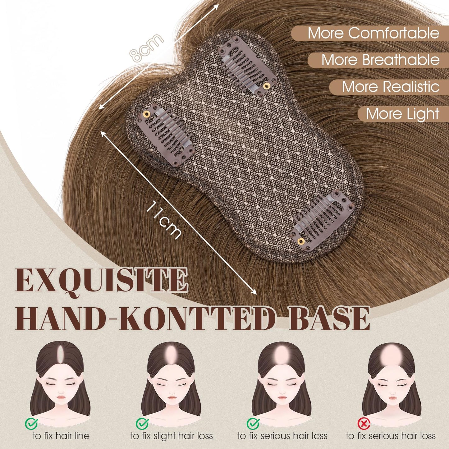 Rich Choices Hair Toppers Real Human Hair for Women 100% Human Remy Toppers With Side Bang Hair Toppers For Thinning Hair No Bang Hairpieces 10 Inch #02 Dark Brown