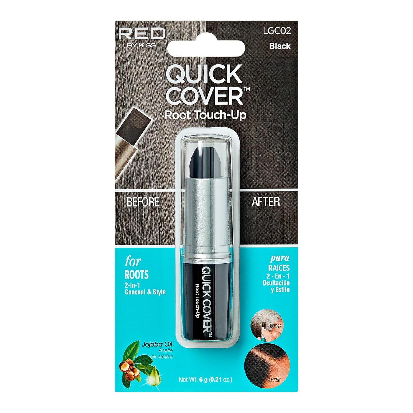 Quick Cover Root Touch Up Stick - Water-Resistant Gray Hair Concealer with Brush | Long-Lasting, Easy Application (Black)
