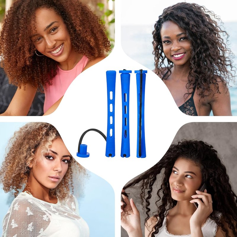 Hair Perm Rods Set - 20 Pcs Small Flexi Curling Rods for Long & Short Hair | 0.35 Inch Blue Rollers