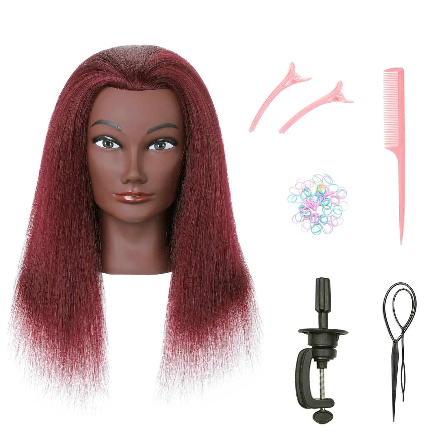 African American Mannequin Head - 100% Real Human Hair Manikin for Braiding & Cosmetology Training | Includes Stand