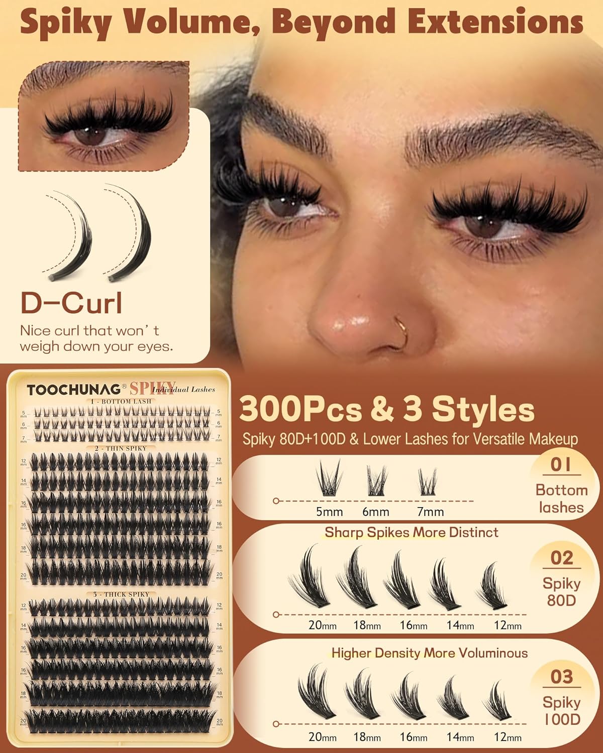 Spiky Manga Lash Clusters - 300pcs Anime Eyelash Extensions | 12-20mm Fairy Lashes for DIY Volume 80D/100D