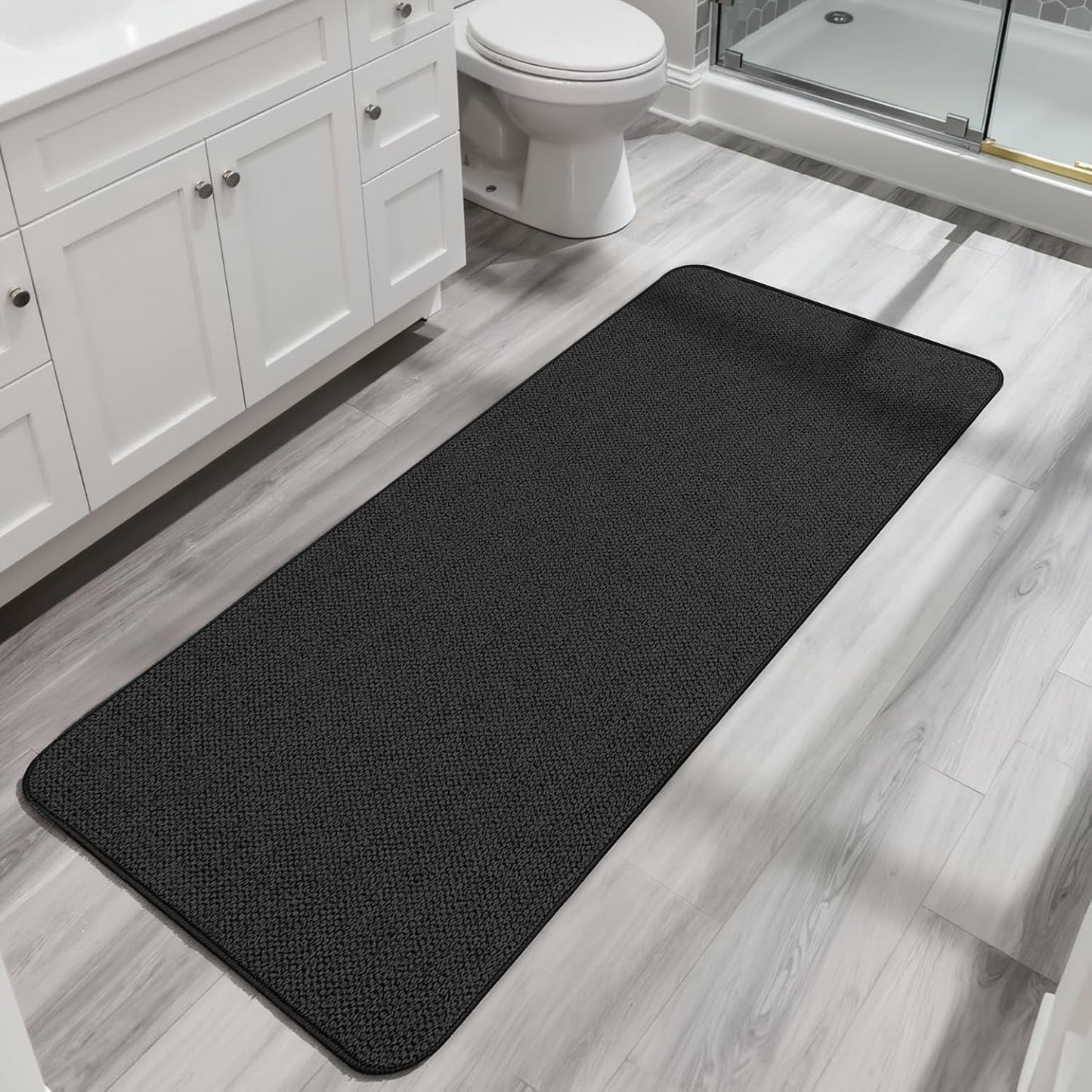 Ultra Thin Bath Mat - Non-Slip Rubber Bathroom Rug, Quick Dry & Absorbent | Grey, 1'5"x2'3" (17x27 Inch)