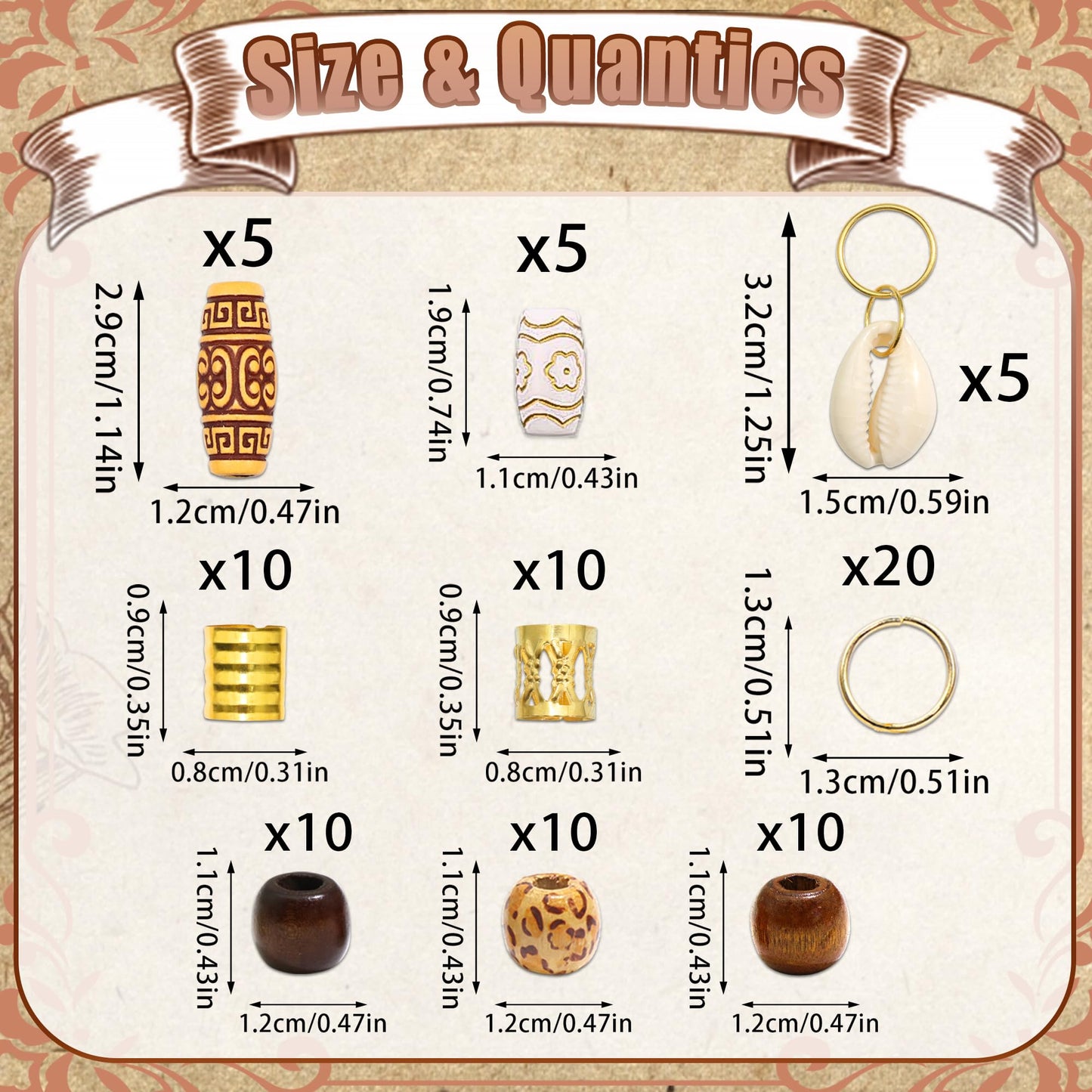 NAISKA 85PCS Shell Hair Jewelry for Braids Wooden Hair Beads Seashell Pendents Braid Jewelry Gold Hair Cuffs Rings Assorted Beads for Braids Multi-styles Braid Accessories for Women Girls