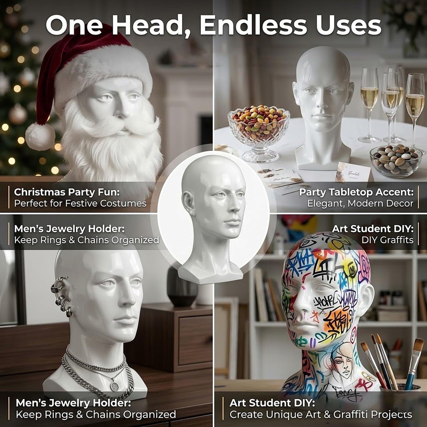 LIAMTU Male Mannequin Head for Display – Realistic PVC Head Model for Wigs, Hats, Headphones, Jewelry, Salon and Home Decoration,Whate