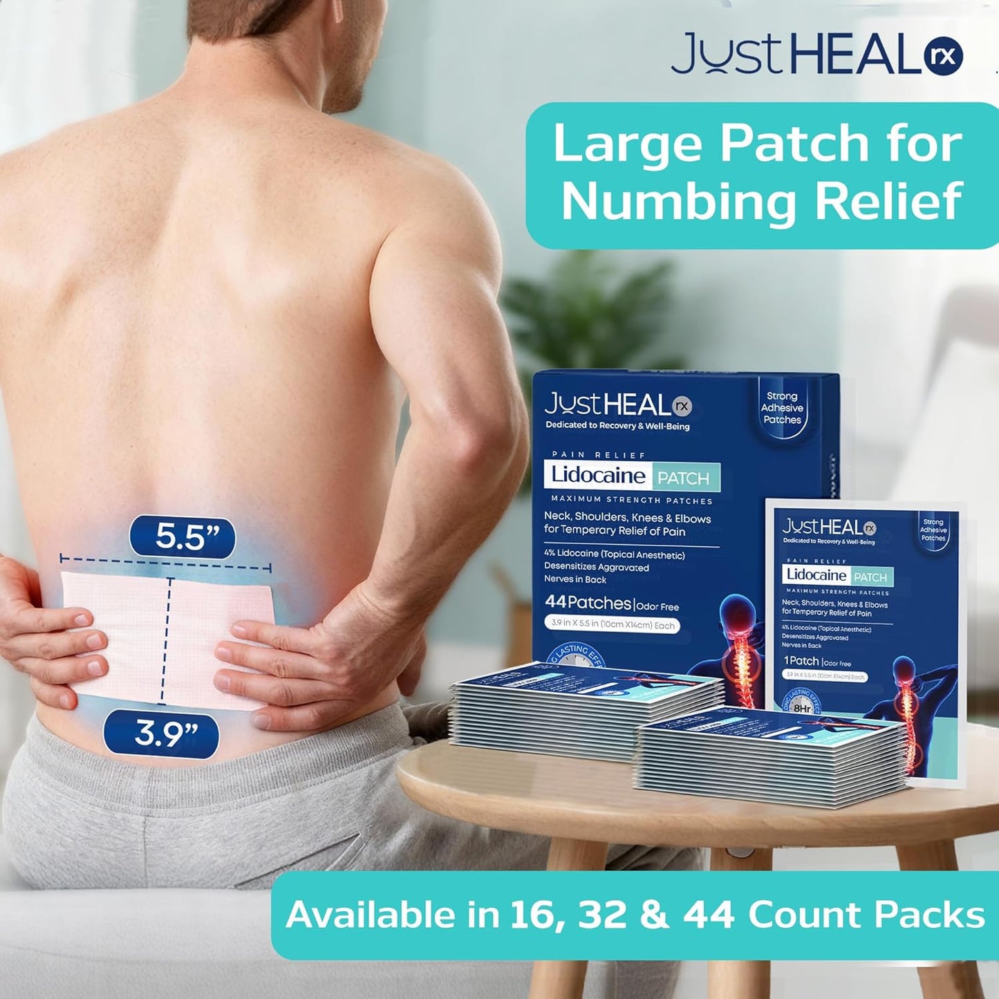Lidocaine Pain Relief Patches - 4% Numbing Gel for Knee, Sciatica, Neck & Back Pain | 32 Pack Maximum Strength