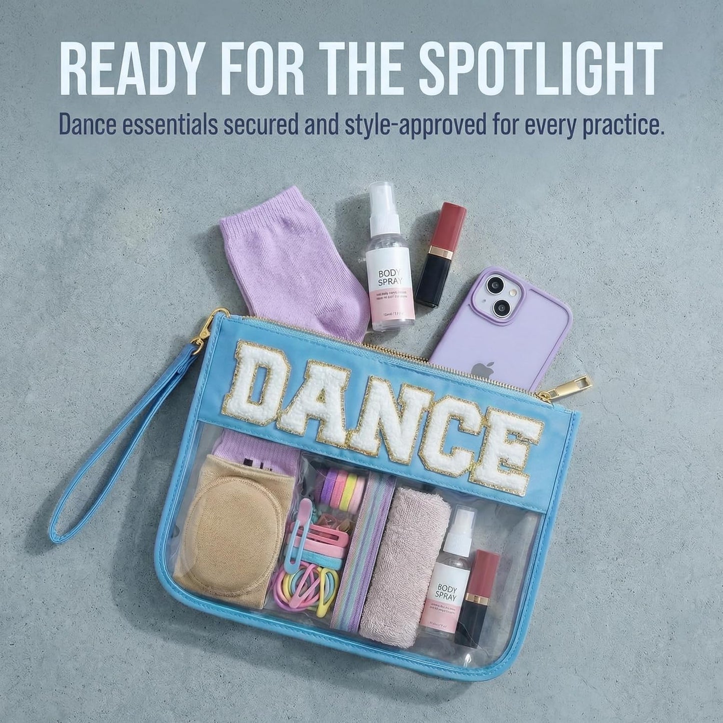 Dance Bag | Chenille Letter Clear Cosmetic Bag for Dancers - Essential Makeup Organizer for Girls & Women