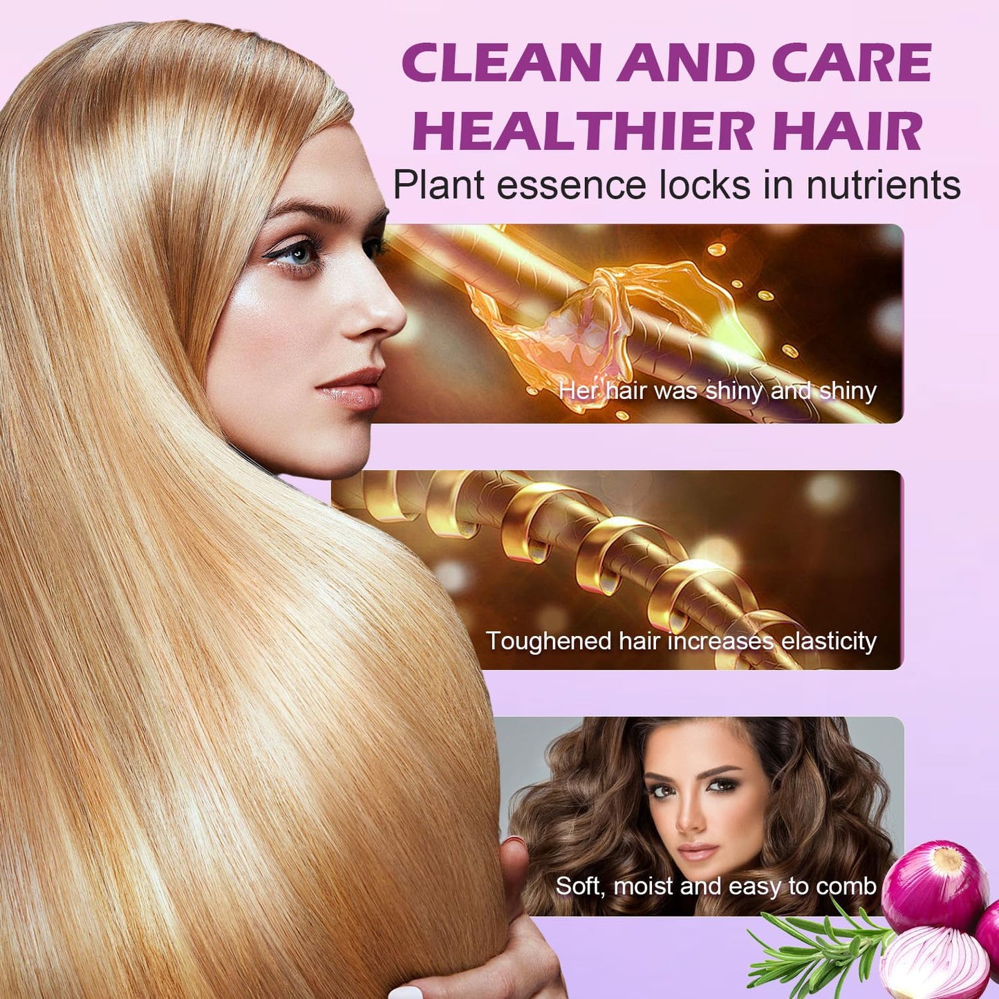 Onion Rosemary and Biotin Shampoo and Conditioner Set for Strengthening, Moisturizing & Encouraging Longer, Healthier Hair, Hair Loss and Thinning Hair, Paraben-Free, Growth Shampoo and Treatment Set