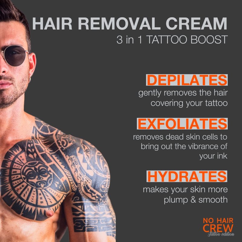 NO HAIR CREW Tattoo Edition Hair Removal Cream | Charcoal to Enhance Tattoo Colors (150 ml)