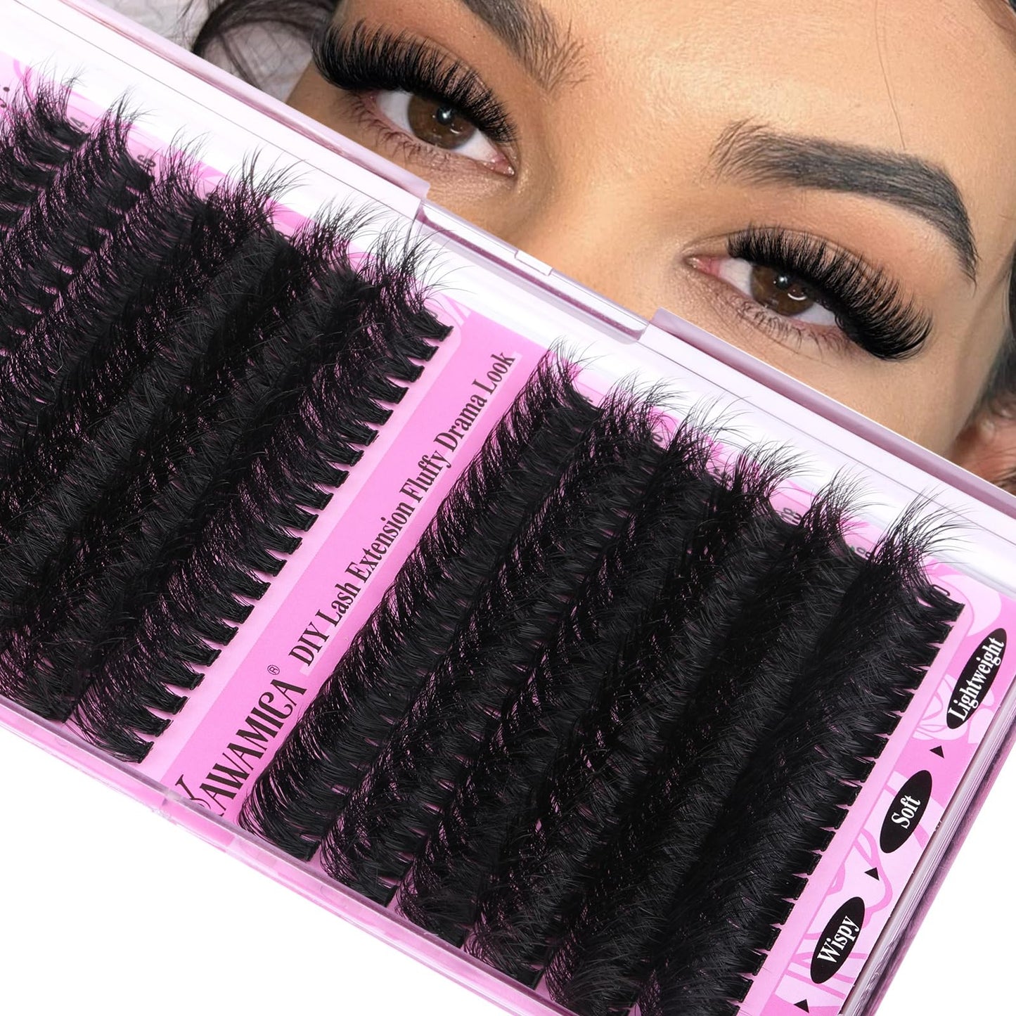 Yawamica Wispy Individual Lashes Clusters Fluffier Eyelash Extension 150D+200D Thick Volume Eyelash Clusters 14-20mm D Curly Lashes 240pcs DIY Lash Extension for Beginners, Black
