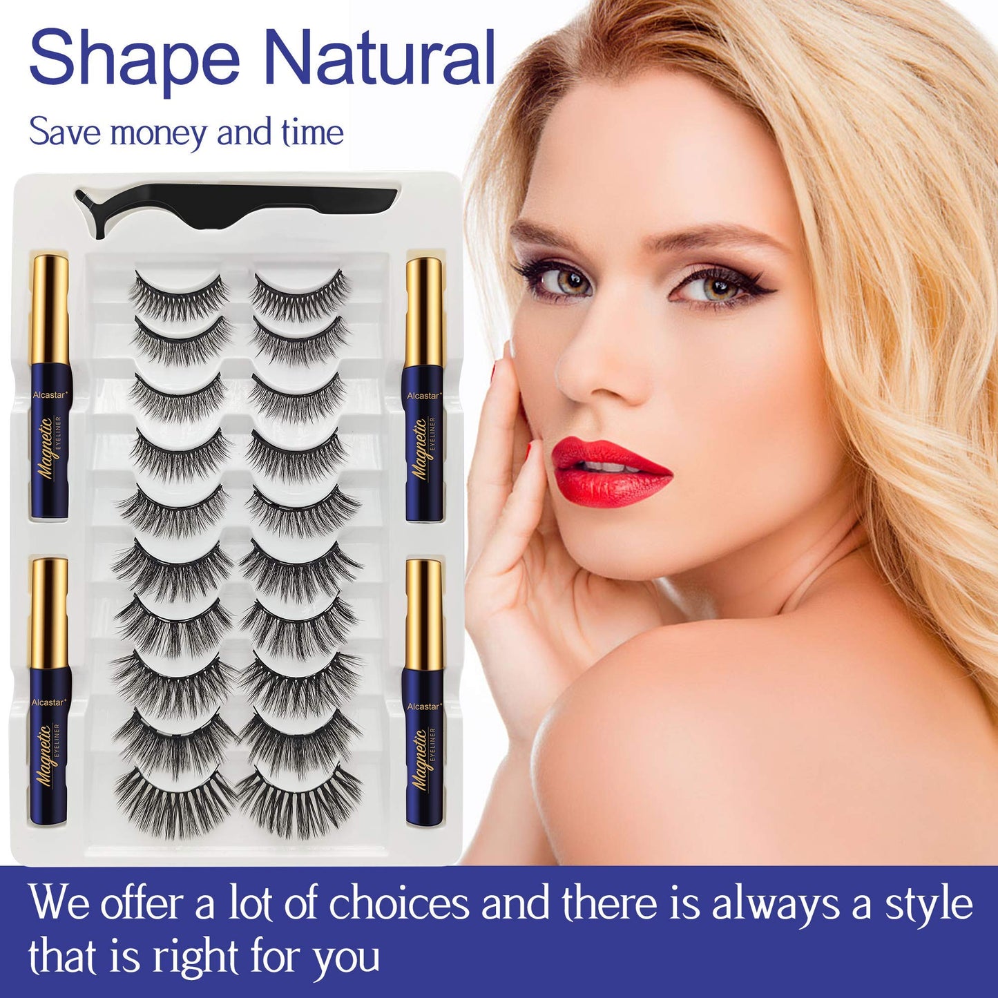Alcastar Magnetic Eyelashes with Eyeliner Kit, Synthetic Fiber, Natural Look, Waterproof, No Glue Required (Black36)