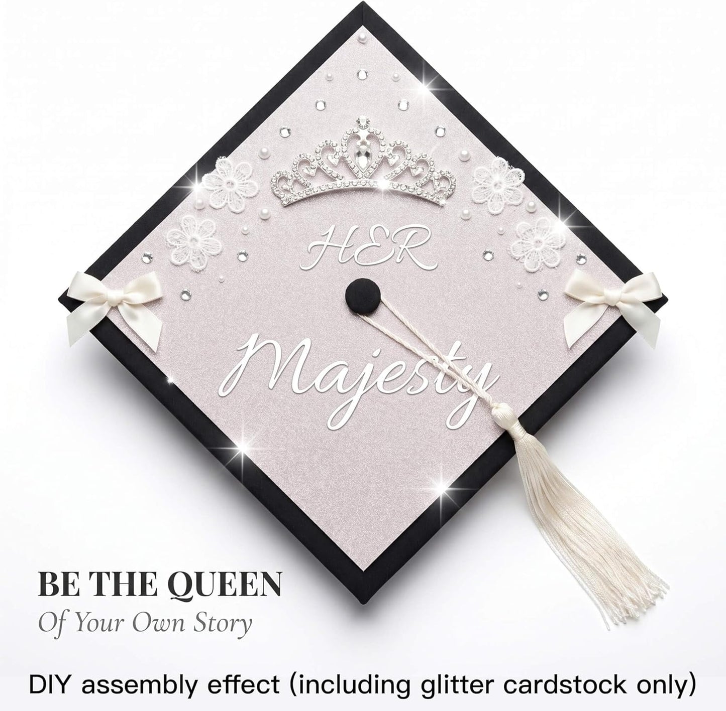 White Glitter Cardstock for Graduation Cap Decorations - 10 Pcs | 9.8 Inch DIY Grad Hat Topper