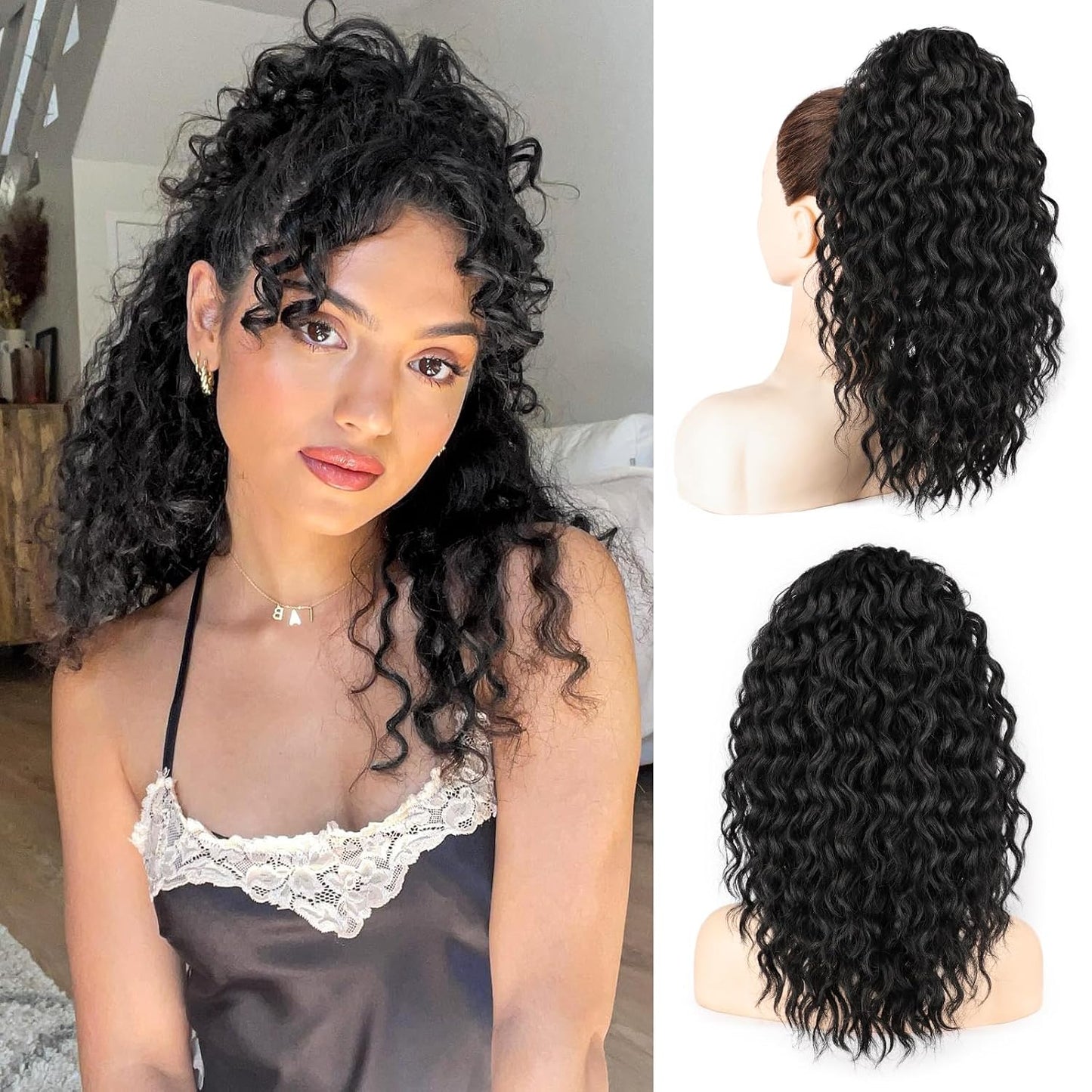 Curly Ponytail Extension - 20 Inch Drawstring Hairpiece for Black Women | Synthetic Long Wavy Style