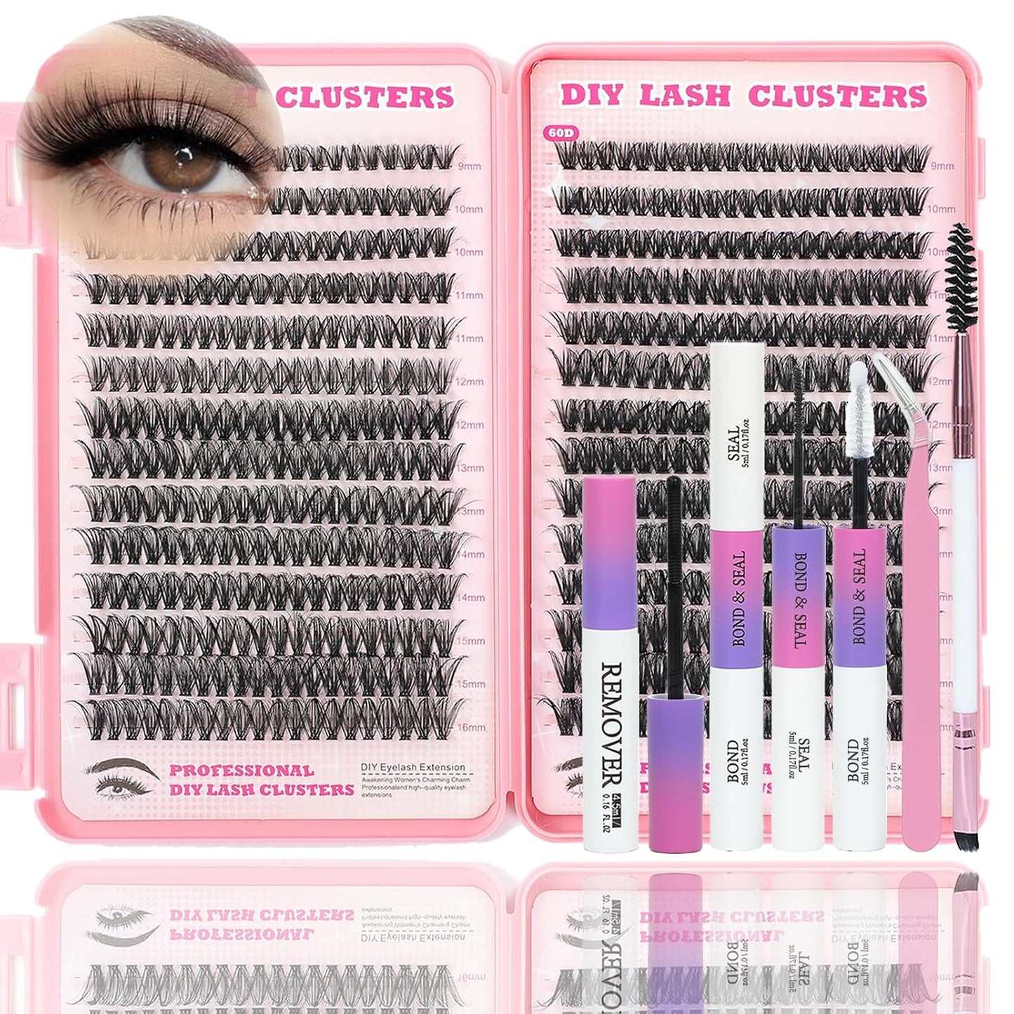 Eyelash Clusters Kit - 560 Pcs Fluffy D Curl Individual Lash Extensions | 9-16mm Length