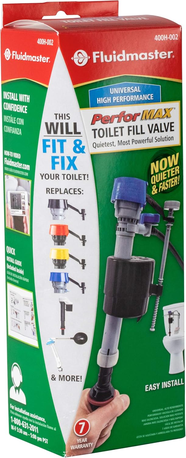 Fluidmaster Toilet Fill Valve - High-Performance Water Control for Tank & Bowl | 1-Pack, Multicolor