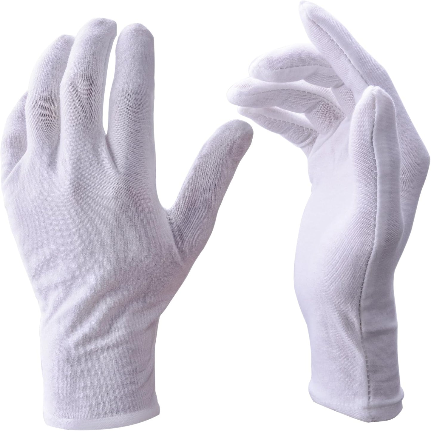 White Cotton Gloves for Men & Women - Soft Dust Protection for Art, Crafting, Eczema, and More | Large Size