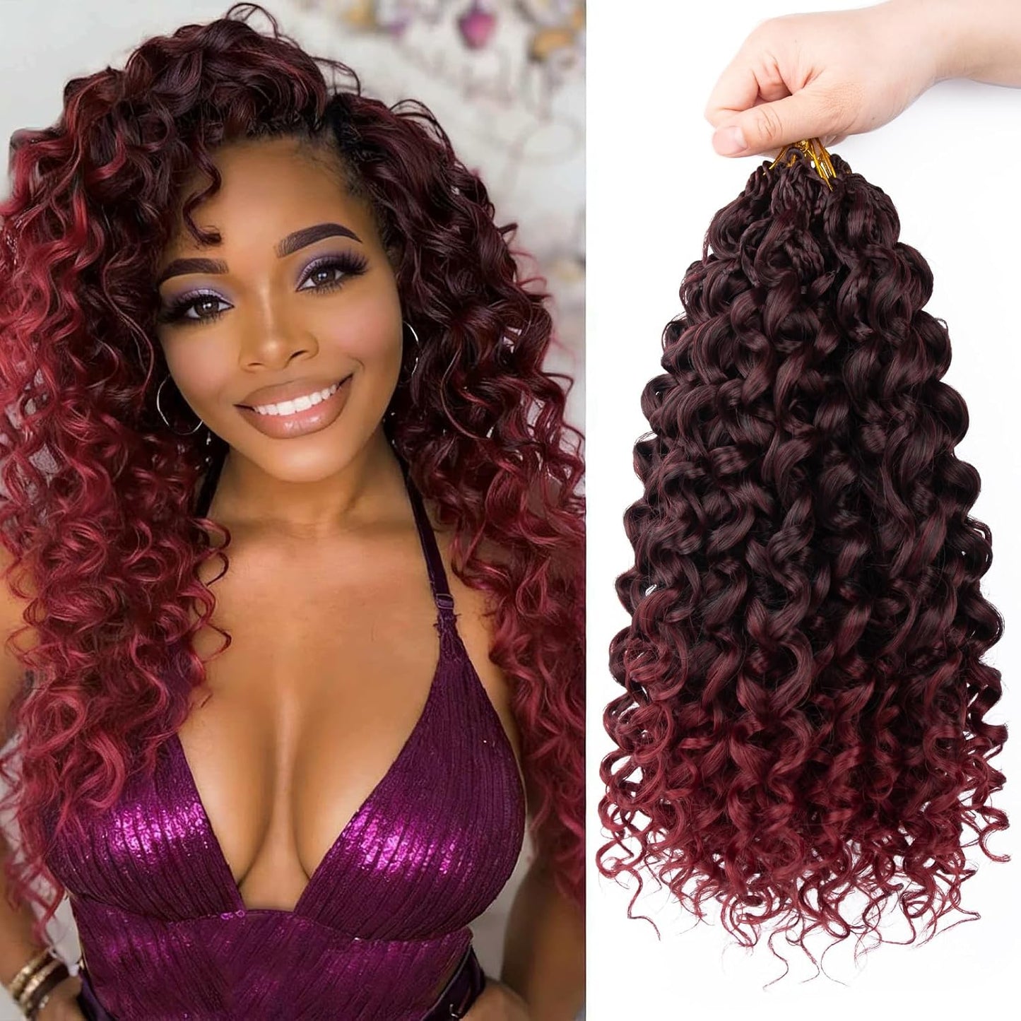 GoGo Curl Crochet Hair - 14 Inch Pre Looped Braids for Black Women | Soft Synthetic Deep Water Wave Extensions