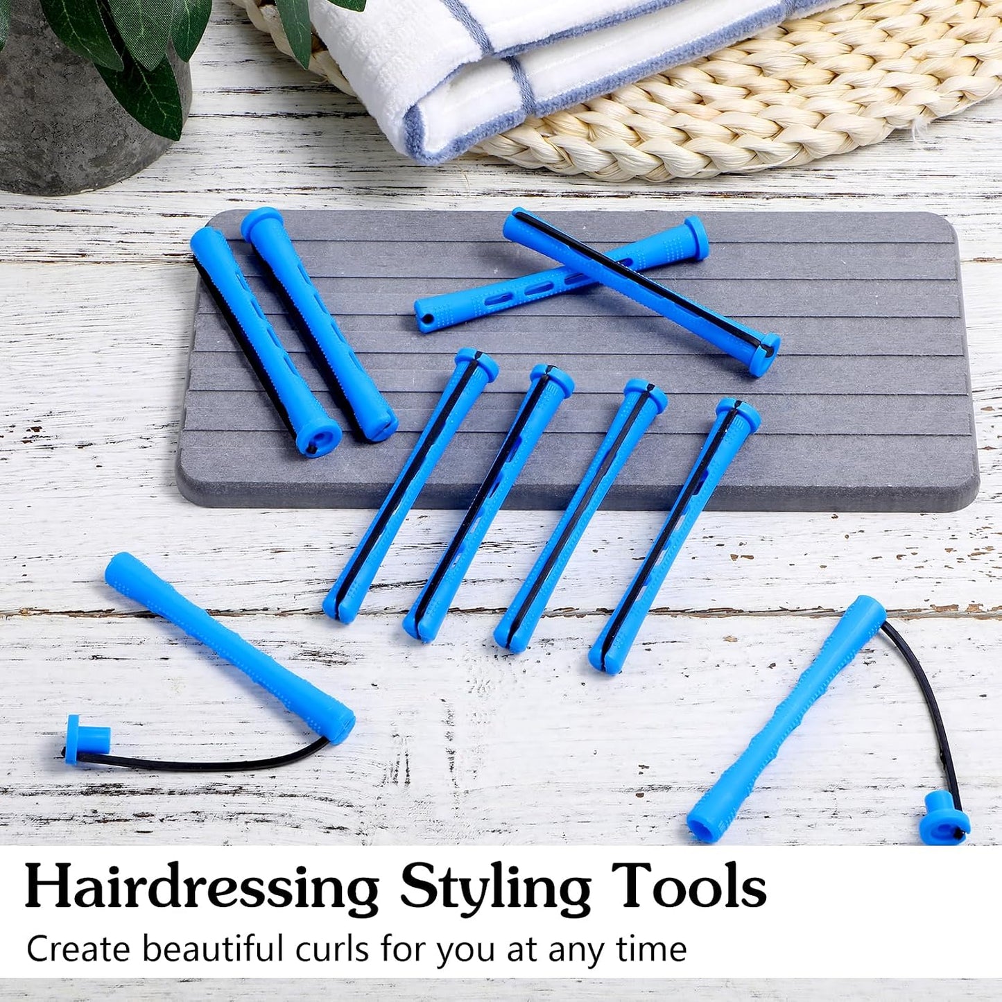 Perm Rods for Short Hair - 20 Pcs Small Plastic Curling Rollers | Blue, 0.35 Inches