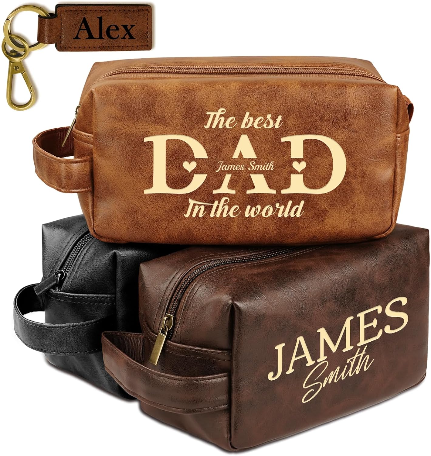 Personalized Toiletry Bag for Men - Custom Leather Travel Shaving Kit | Unique Gift for Him, Husband, Dad