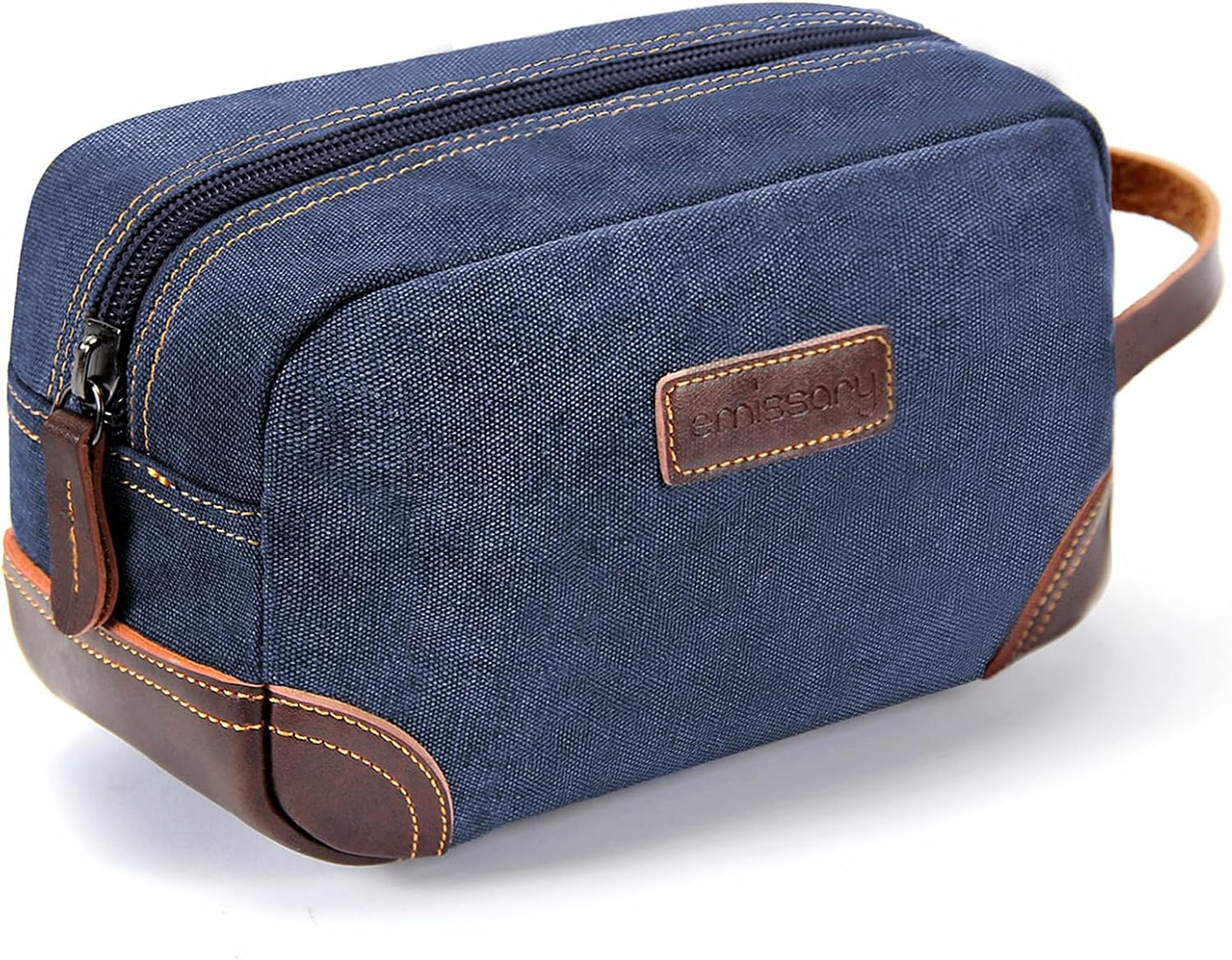 Men's Leather and Canvas Toiletry Bag - Travel Dopp Kit for Shaving Accessories | Coffee Color