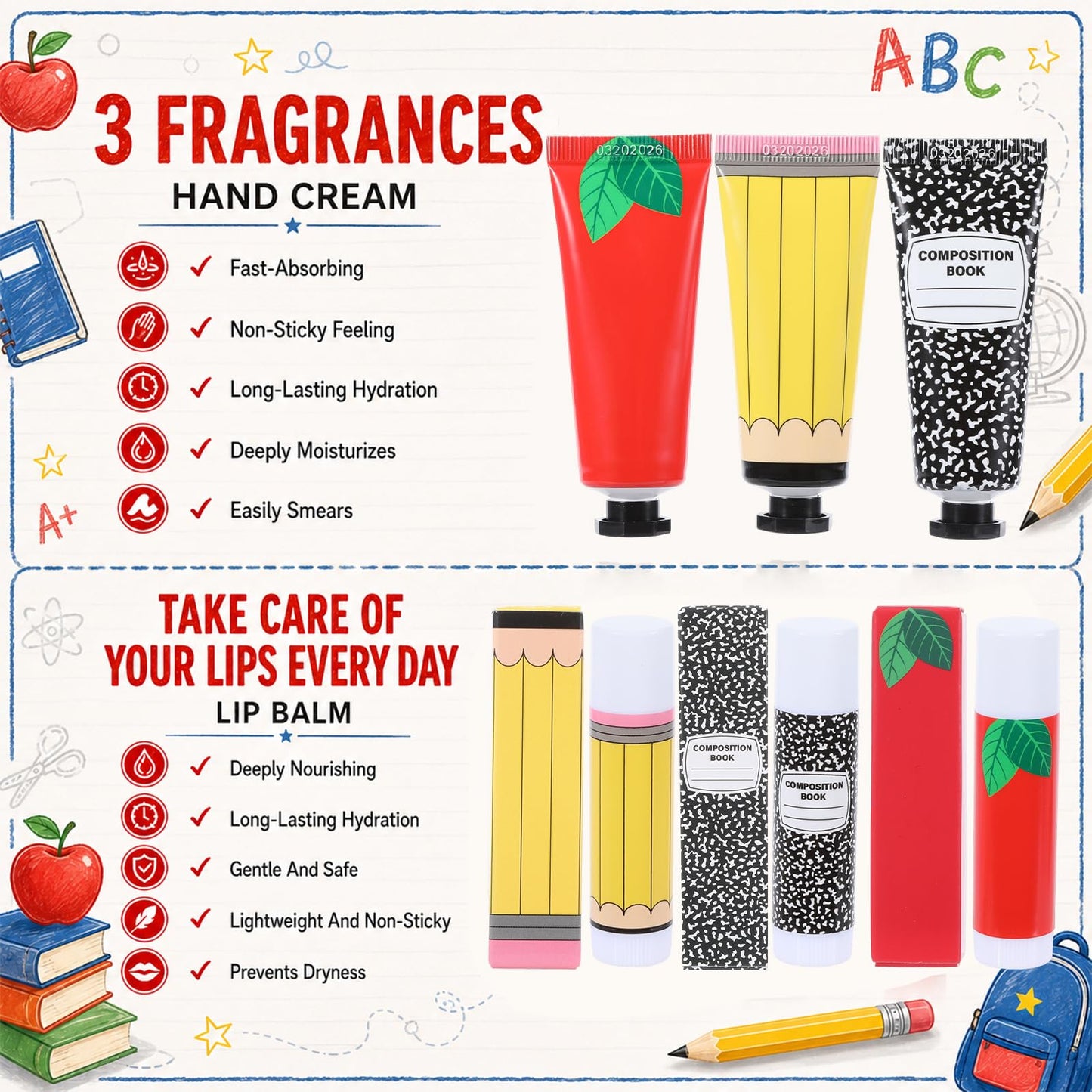 144Pcs 36 Sets Teacher Employee Appreciation Gifts Bulk Include Hand Cream Lotion Lip Balm with Bag Card Bulk Travel Size Thank You Gift for Employee Thank You Graduation Back to School Party Supplies