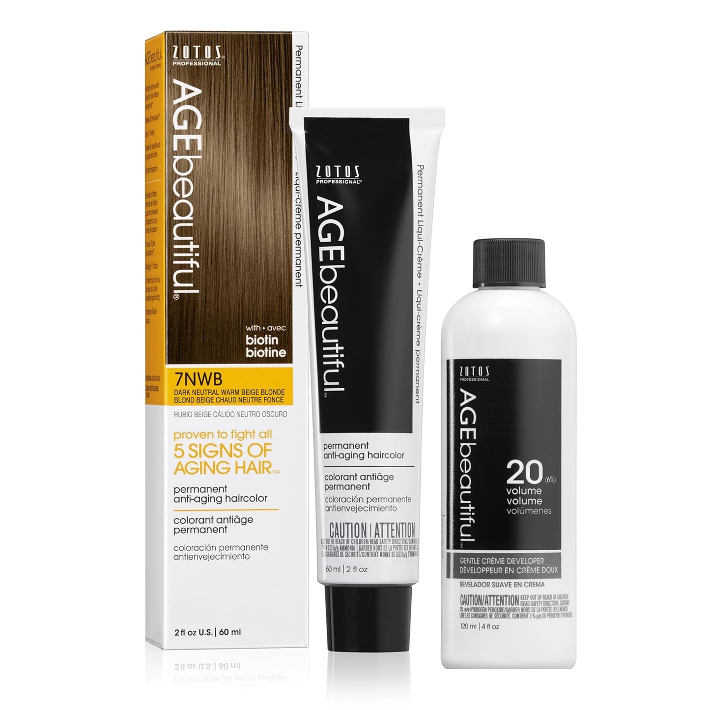 AGE Beautiful Permanent Hair Color Cream - 100% Gray Coverage Hair Dye with Biotin for Fuller, Thicker Hair | Professional Salon Quality