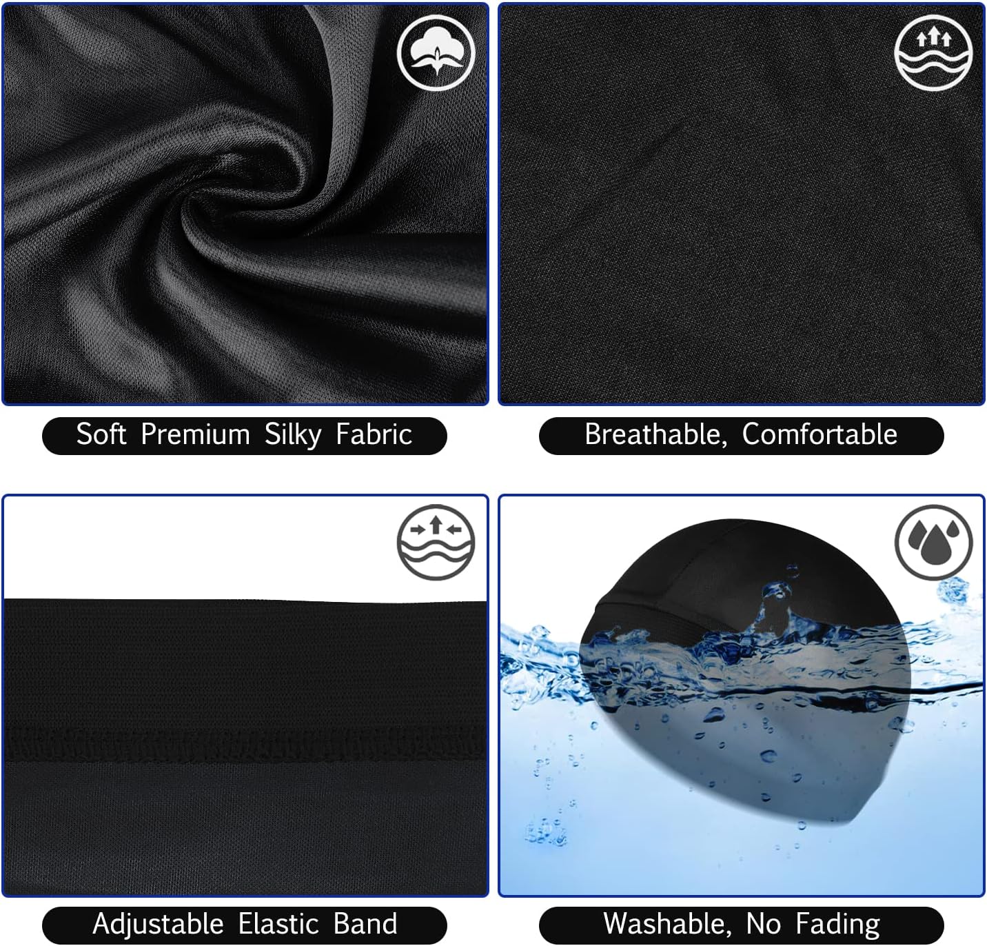 Sibba Unisex Satin Silky Wave Caps - 3 Pack for 360, 540, 720 Waves | Durable Elastic Band Beanie