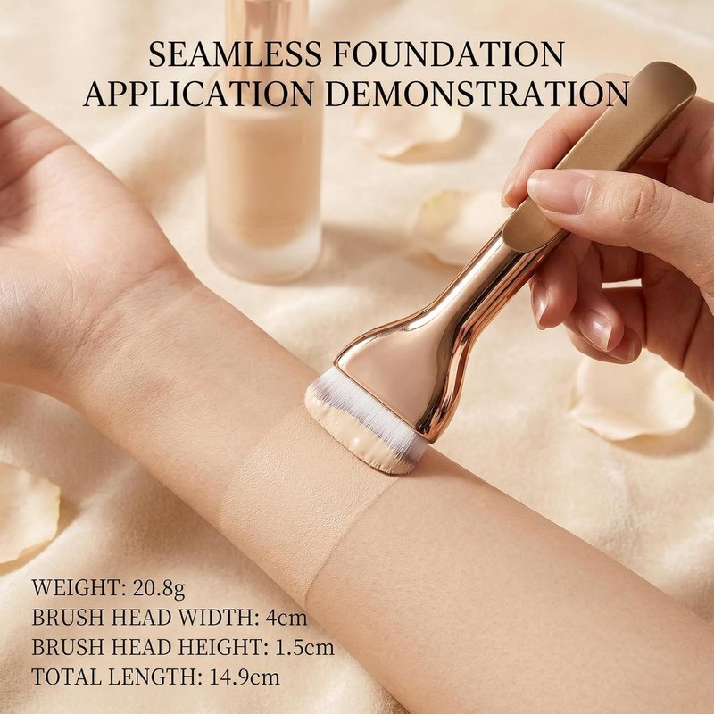 Angled Flat Kabuki Foundation Brush - Liquid Makeup Applicator for Seamless Blending | Bronze Finish