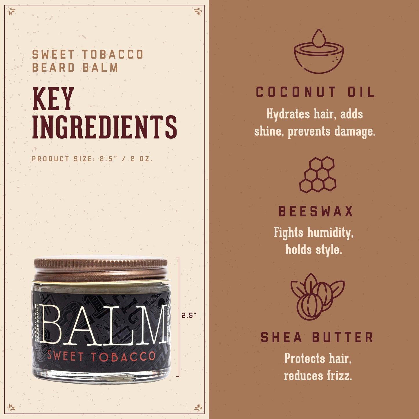 18.21 Man Made Beard Balm for Men, Sweet Tobacco, 2 fl. oz - Premium Grooming Cream with Low Shine for Conditioning and Shaping Beards, Mustaches - Scented Facial Hair Balms, Long-Lasting Moisture