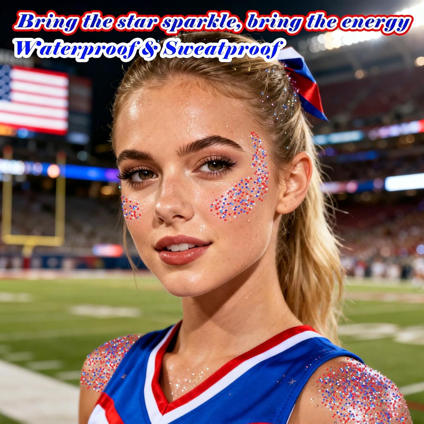 Red White and Blue Star Face Glitter Stick - Waterproof USA Flag Makeup | 4th of July Accessories for Women & Kids