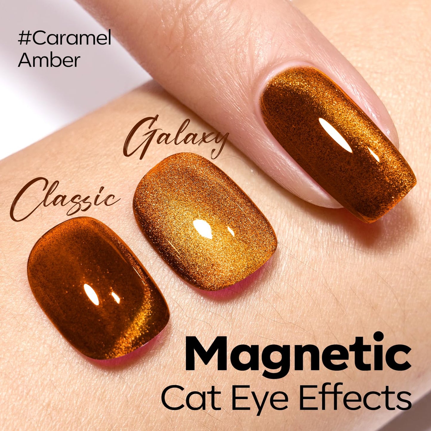 Cat Eye Gel Nail Polish - Glitter Brown Magnetic UV Soak Off | Shimmer Top Coat for DIY Manicure