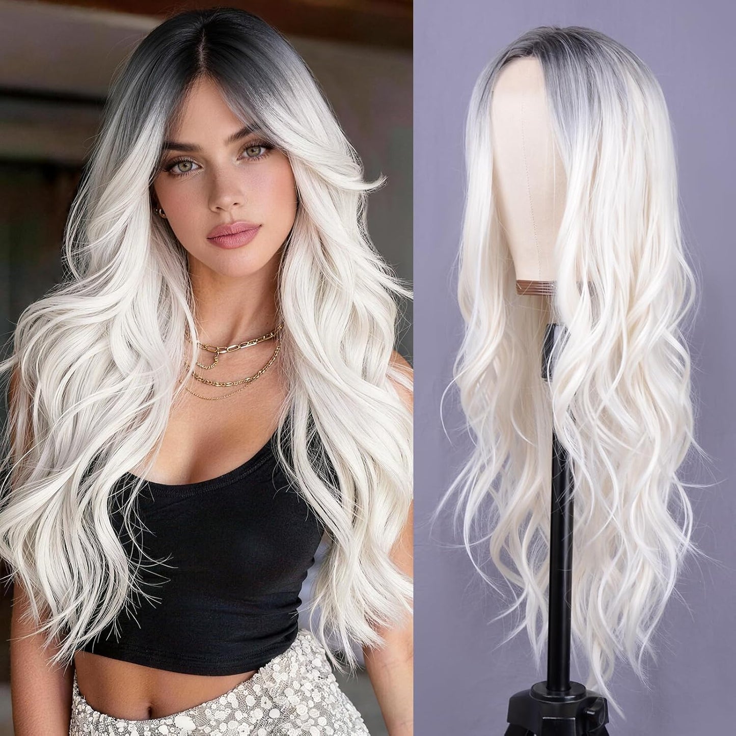 Long Wave Black Wig for Women - 26-Inch Heat Resistant Synthetic Hair | Natural Look for Daily Wear