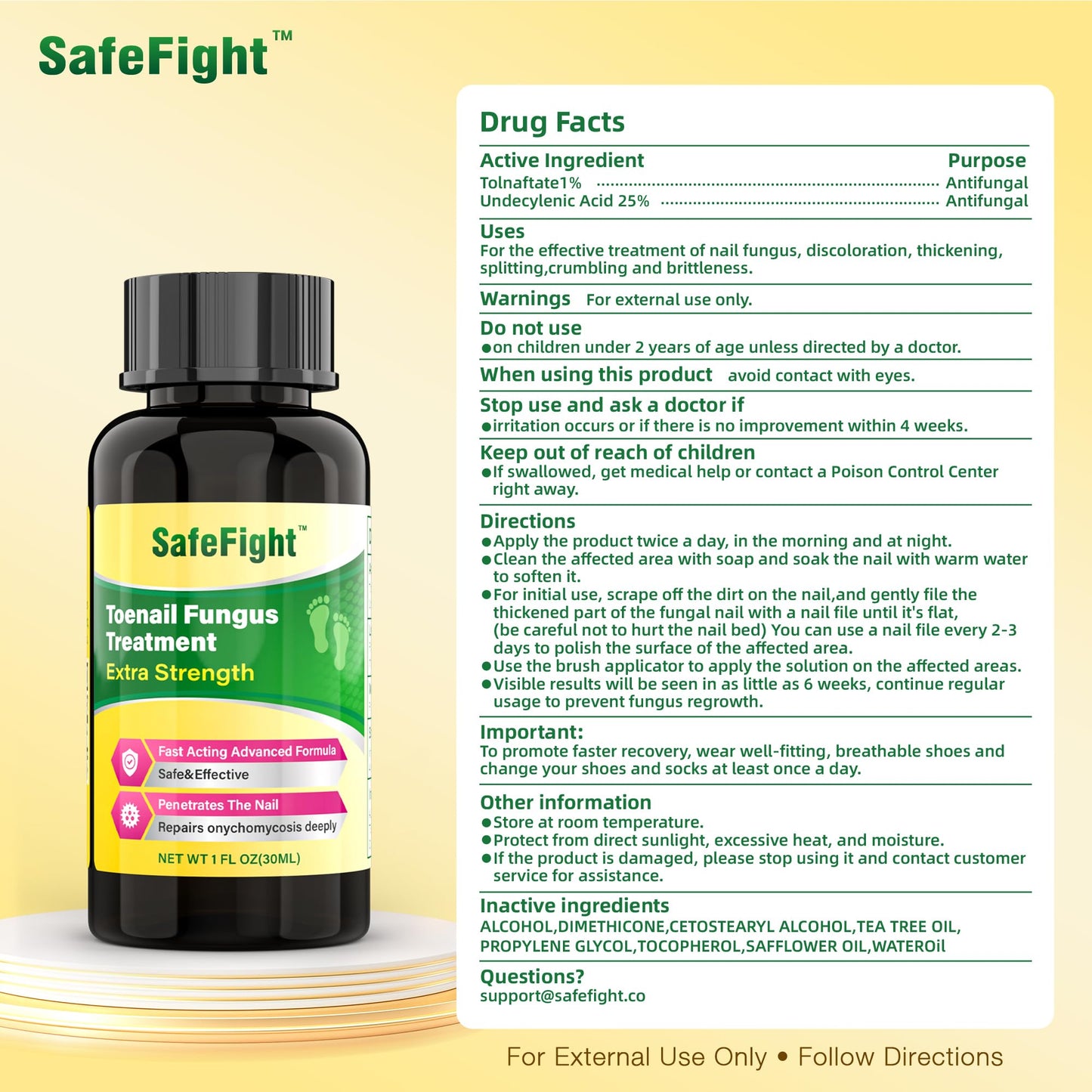 Toenail Fungus Treatment with 25% Undecylenic Acid & Tolnaftate, SafeFight Nail Repair Solution for Fungi Nail, Toenail Fungus Treatment Extra Strength Nail Repair for Fungi Nail